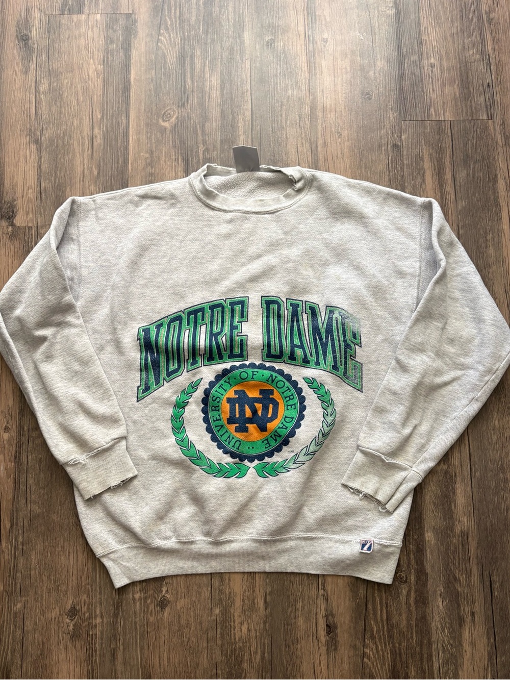 Notre Dame Gray Crewneck Sweatshirt Distressed